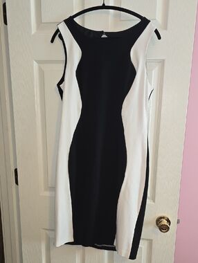 Bisou Bisou Black and White Colorblock Midi Dress